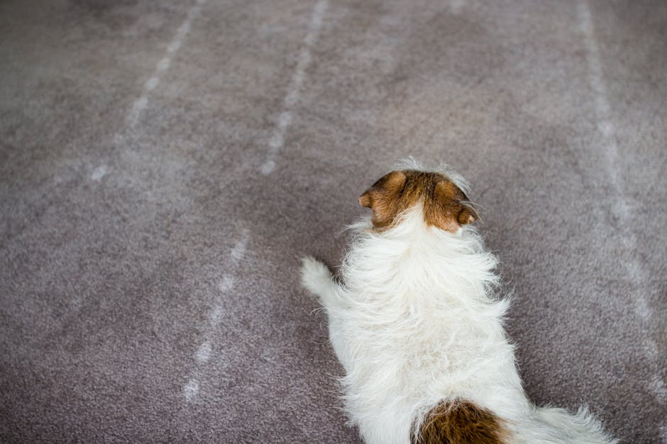 Close-up of a domestic setting featuring part of a beige, patterned area rug with intricate floral motifs, situated on a wooden floor. The surface appears clean but with visible pet urine stains and odours, highlighting the need for surface cleaning and sanitisation. In the background, the edge of a dark wooden furniture piece is visible, while natural lighting illuminates the room, emphasizing the texture of the rug and floor. The setting suggests a living room or similar interior space, with a focus on the importance of professional deep cleaning to maintain hygiene, as offered by Putney Carpet Cleaning for issues like pet odours.